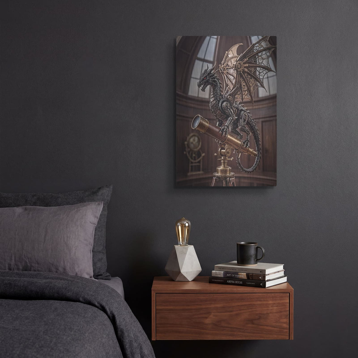 'Steampunk Dragonfly Spiked Cathedral' by Veve – Metal Wall Art, 12x16 room view