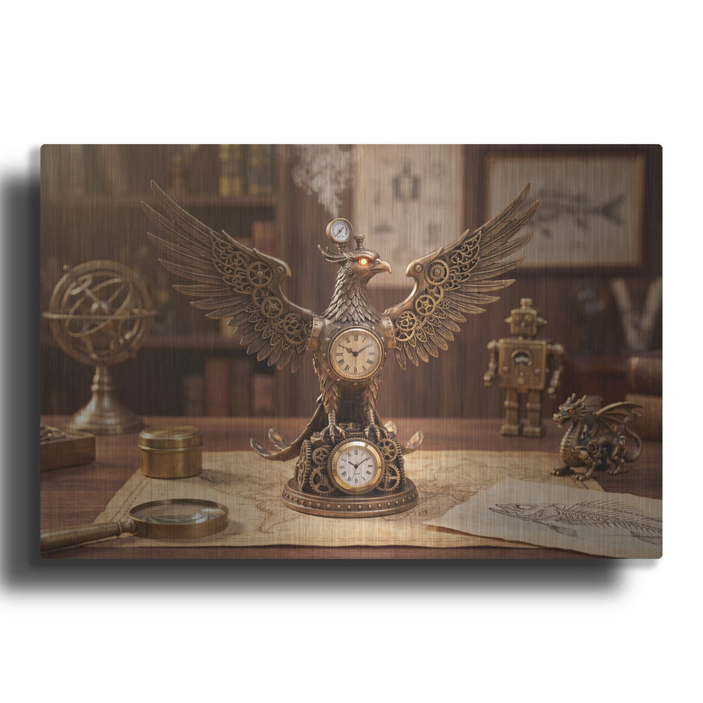 'Steampunk Eagle Chronos Double Clock' by Veve – Metal Wall Art