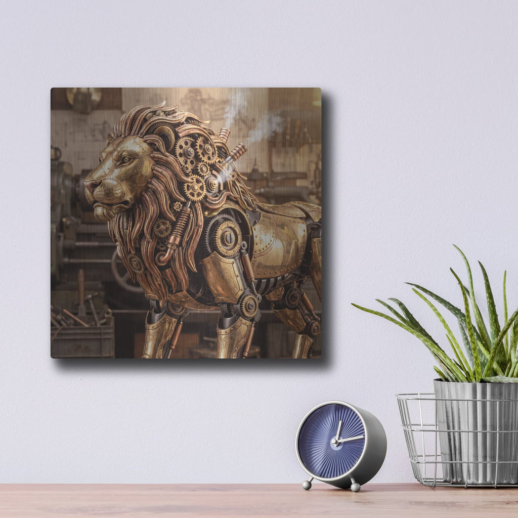 'Steampunk Lion' by Veve – Metal Wall Art, 12x12 room view
