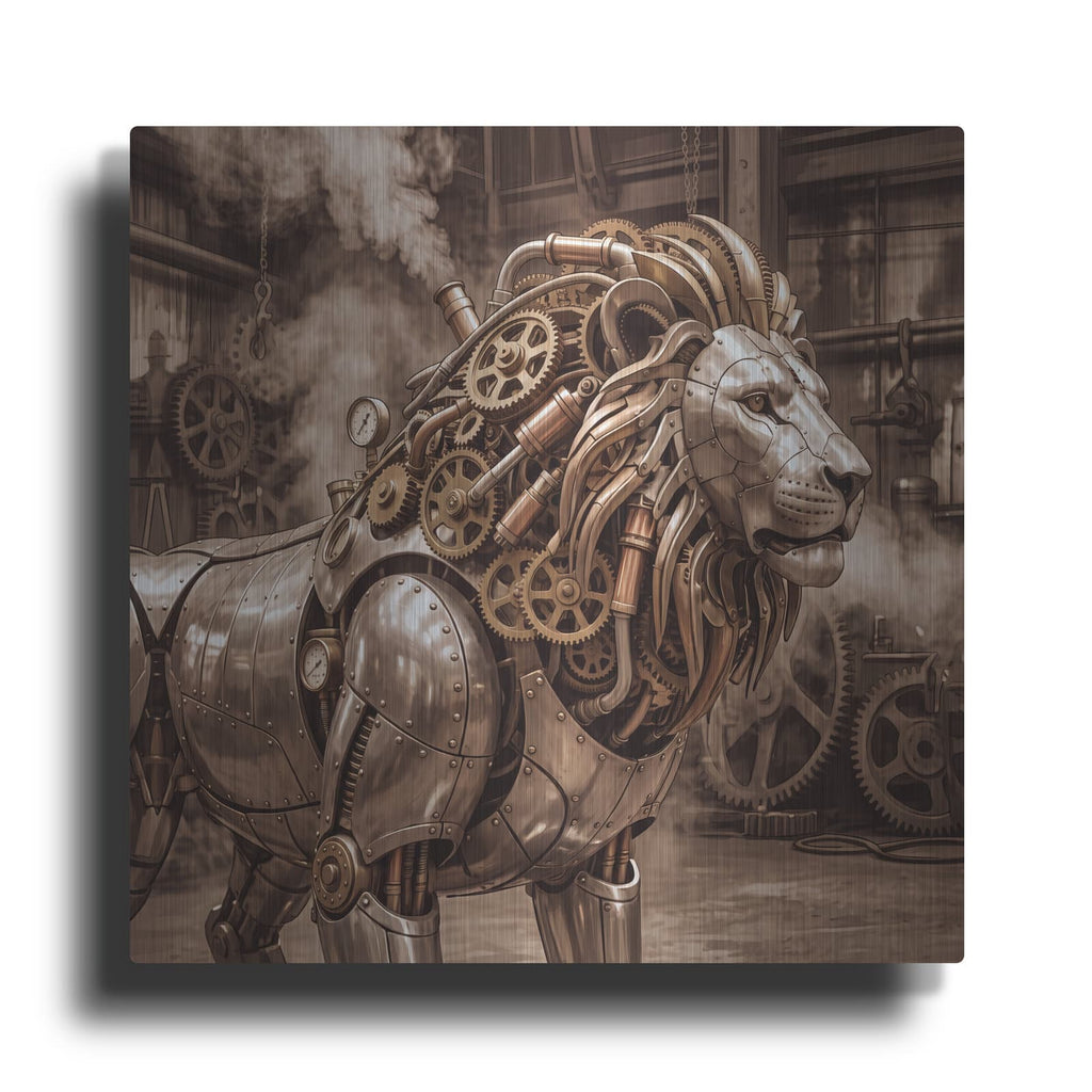 'Steampunk Mechanical Lion' by Veve – Metal Wall Art