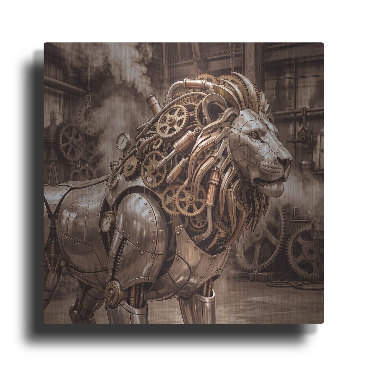 'Steampunk Mechanical Lion' by Veve – Metal Wall Art