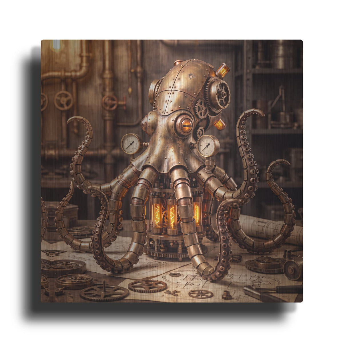 'Steampunk Mechanical Octopus' by Veve – Metal Wall Art