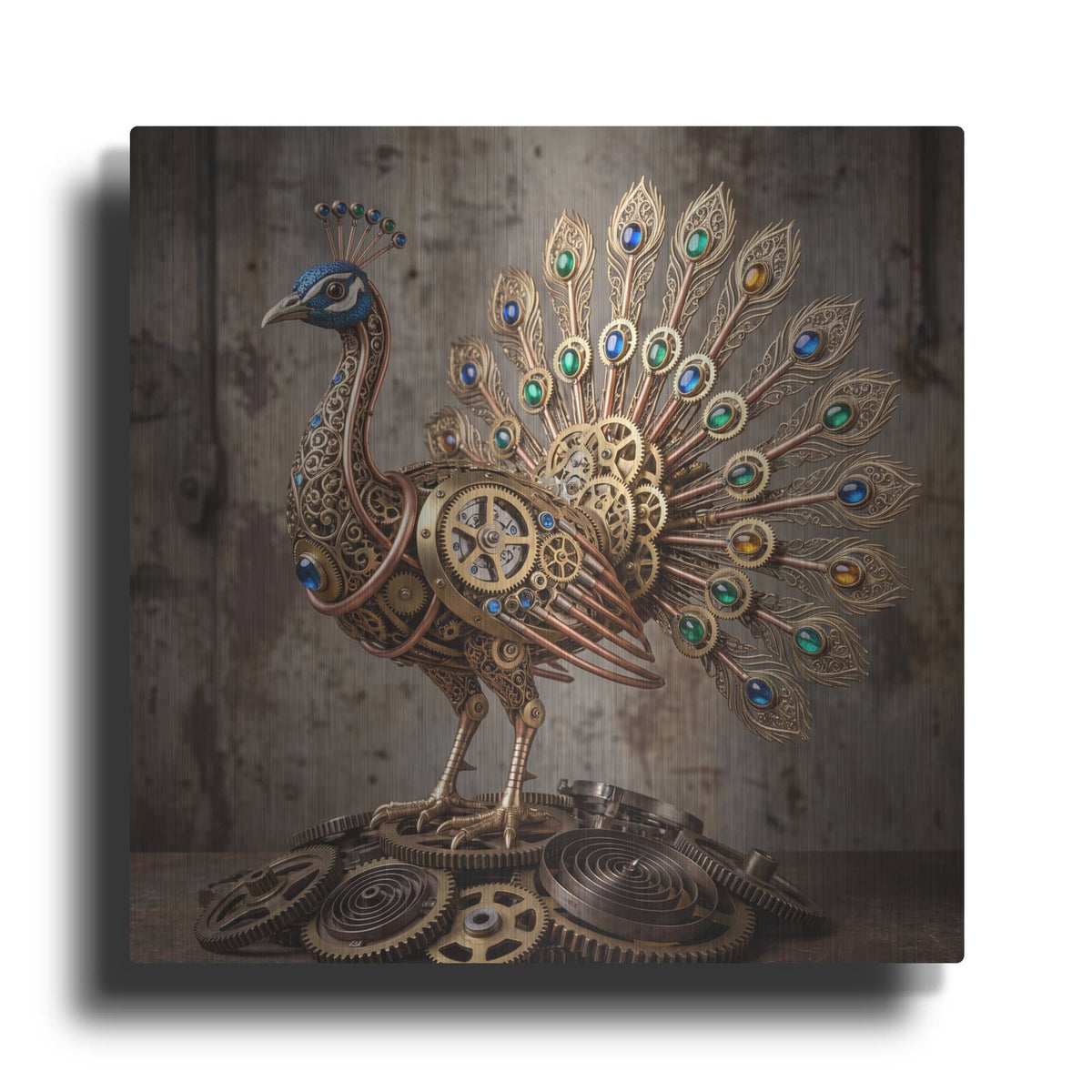 'Steampunk Peacock Jeweled Forge' by Veve – Metal Wall Art