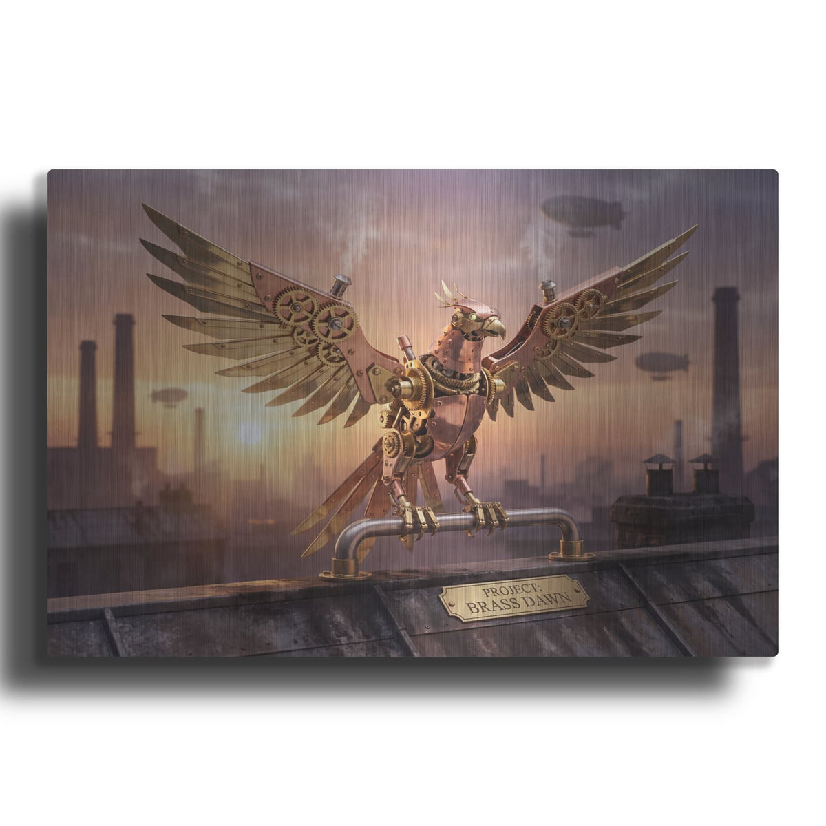 'Steampunk Phoenix Brass Dawn' by Veve – Metal Wall Art