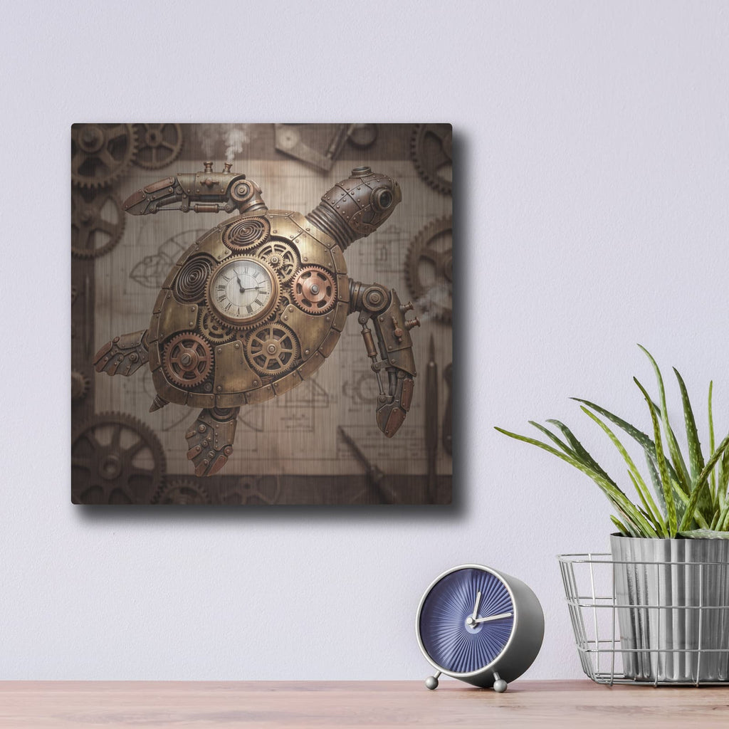 'Steampunk Sea Turtle' by Veve – Metal Wall Art, 12x12 room view