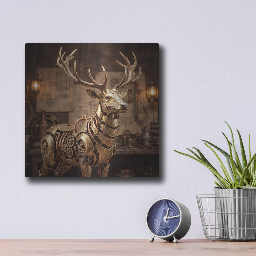 'Steampunk Stag' by Veve – Metal Wall Art, 12x12 room view
