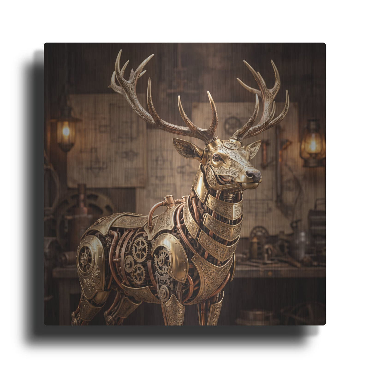 'Steampunk Stag' by Veve – Metal Wall Art