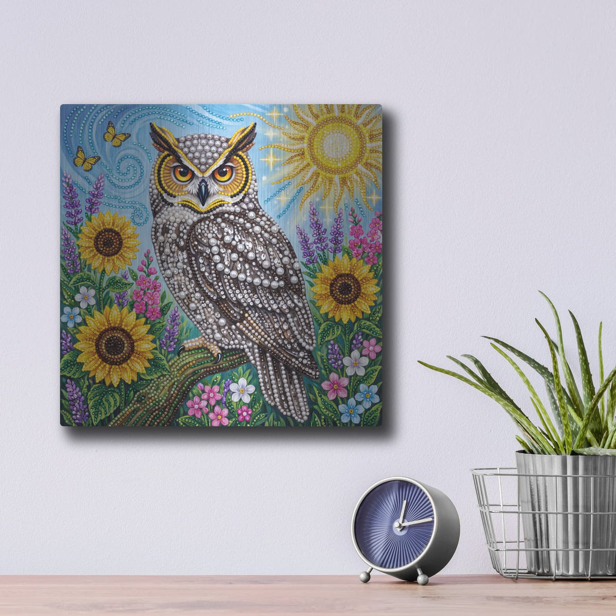 'Summer Owl' by Veve – Metal Wall Art, 12x12 room view