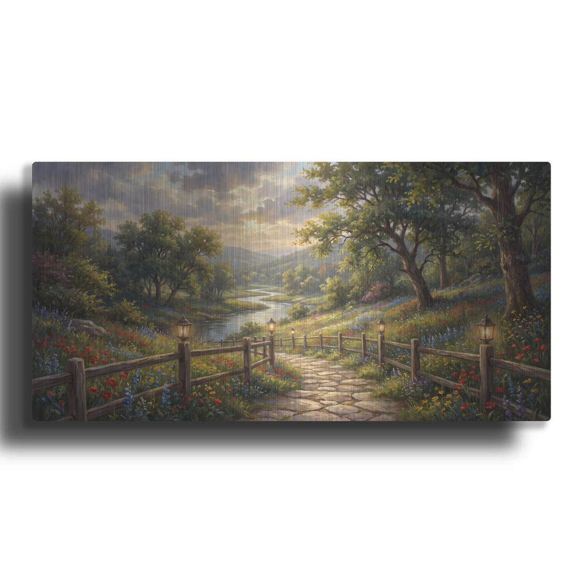 'Summer Wildflower Valley Rustic Mountain Path Landscape' by Veve – Metal Wall Art