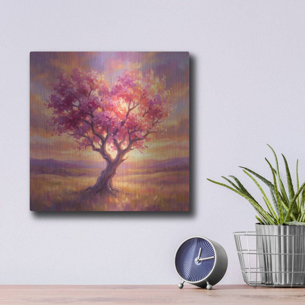 'Sunset Heart Blossom Tree' by Veve – Metal Wall Art, 12x12 room view