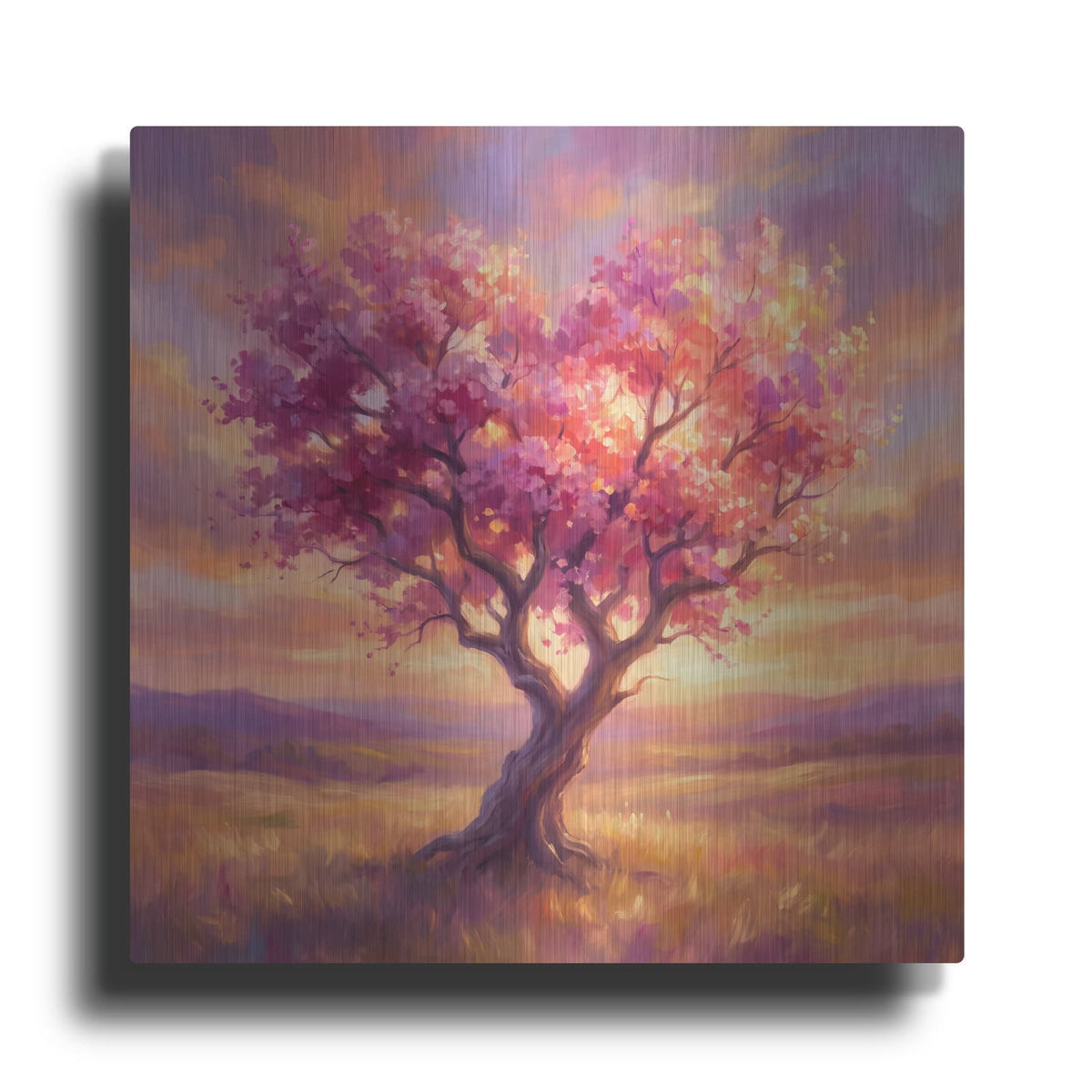 'Sunset Heart Blossom Tree' by Veve – Metal Wall Art