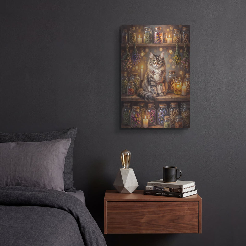 'The Apothecary Cat' by Veve – Metal Wall Art, 12x16 room view