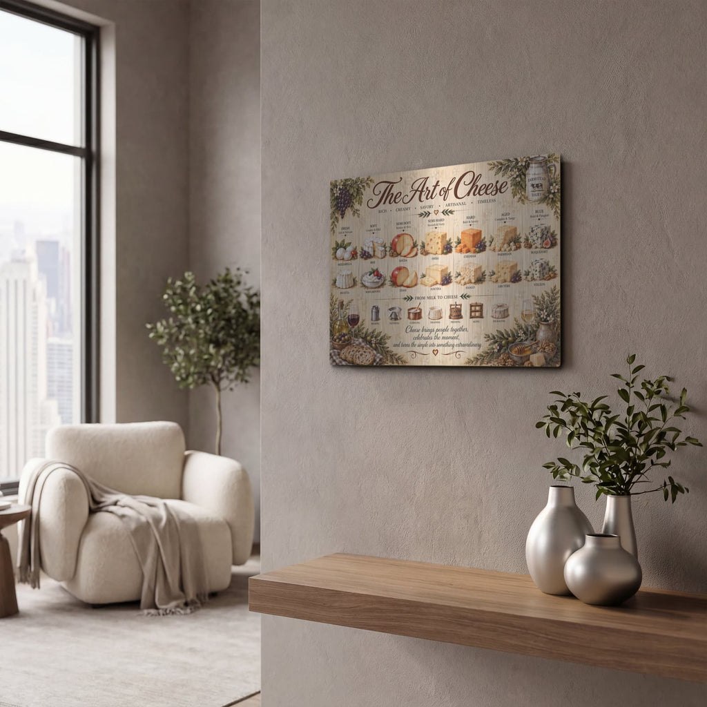 'The Art of Cheese' by Veve – Metal Wall Art, 16x12 room view