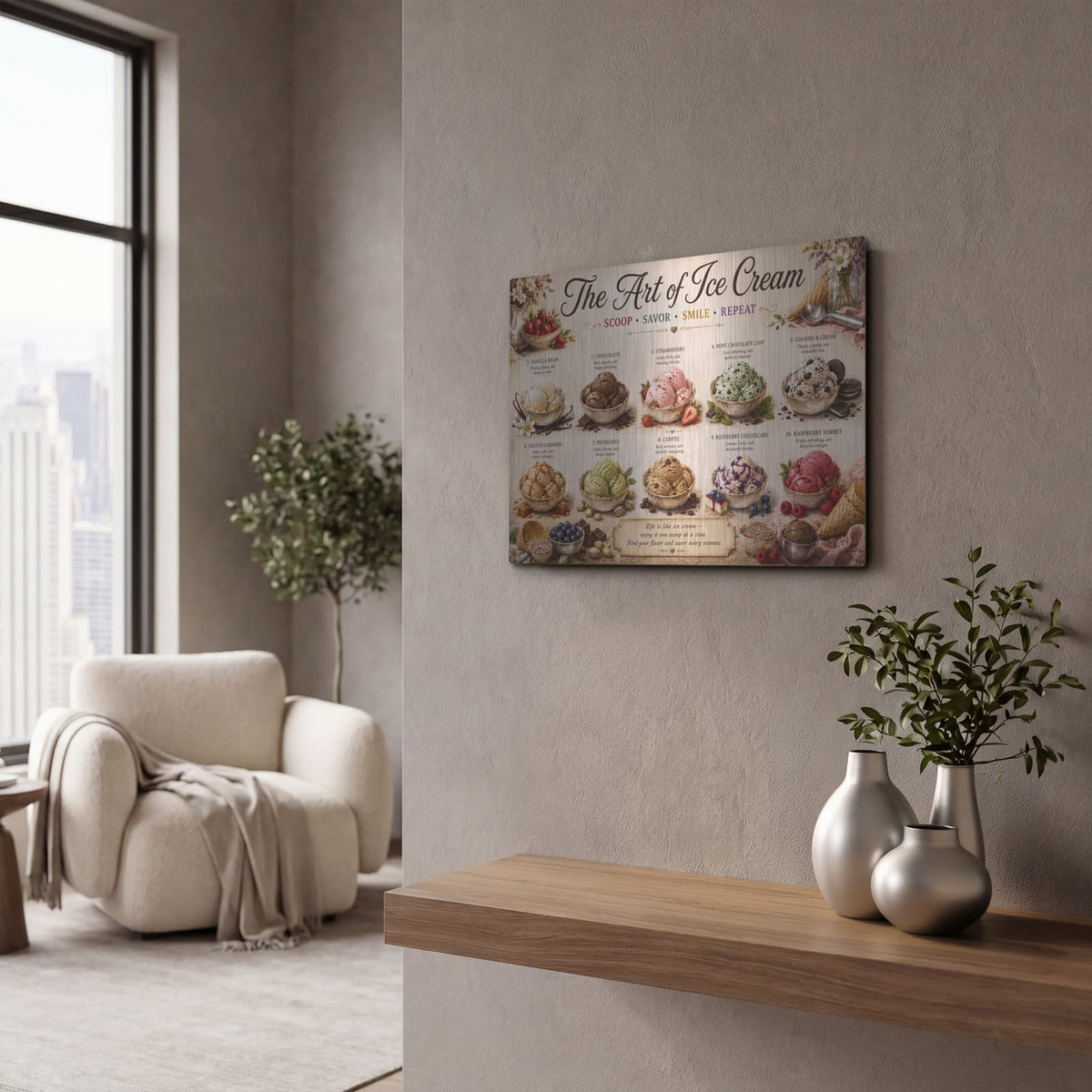 'The Art of Ice Cream' by Veve – Metal Wall Art, 16x12 room view