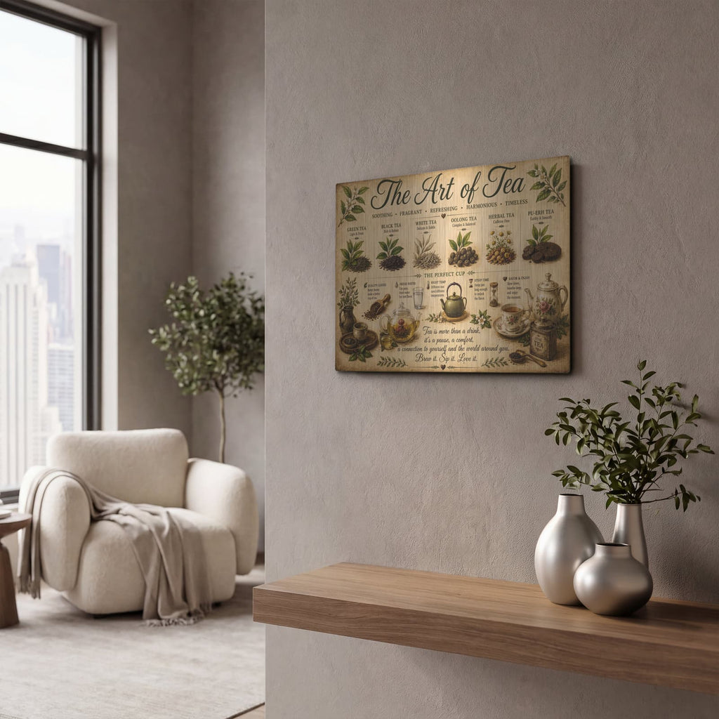 'The Art of Tea' by Veve – Metal Wall Art, 16x12 room view
