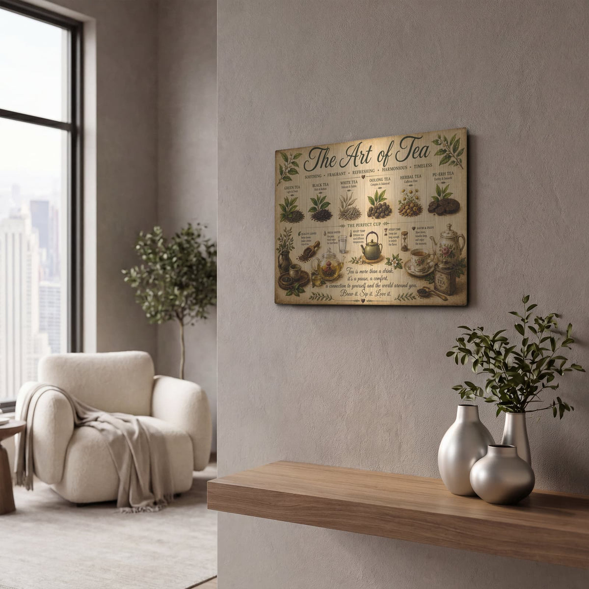 'The Art of Tea' by Veve – Metal Wall Art, 16x12 room view