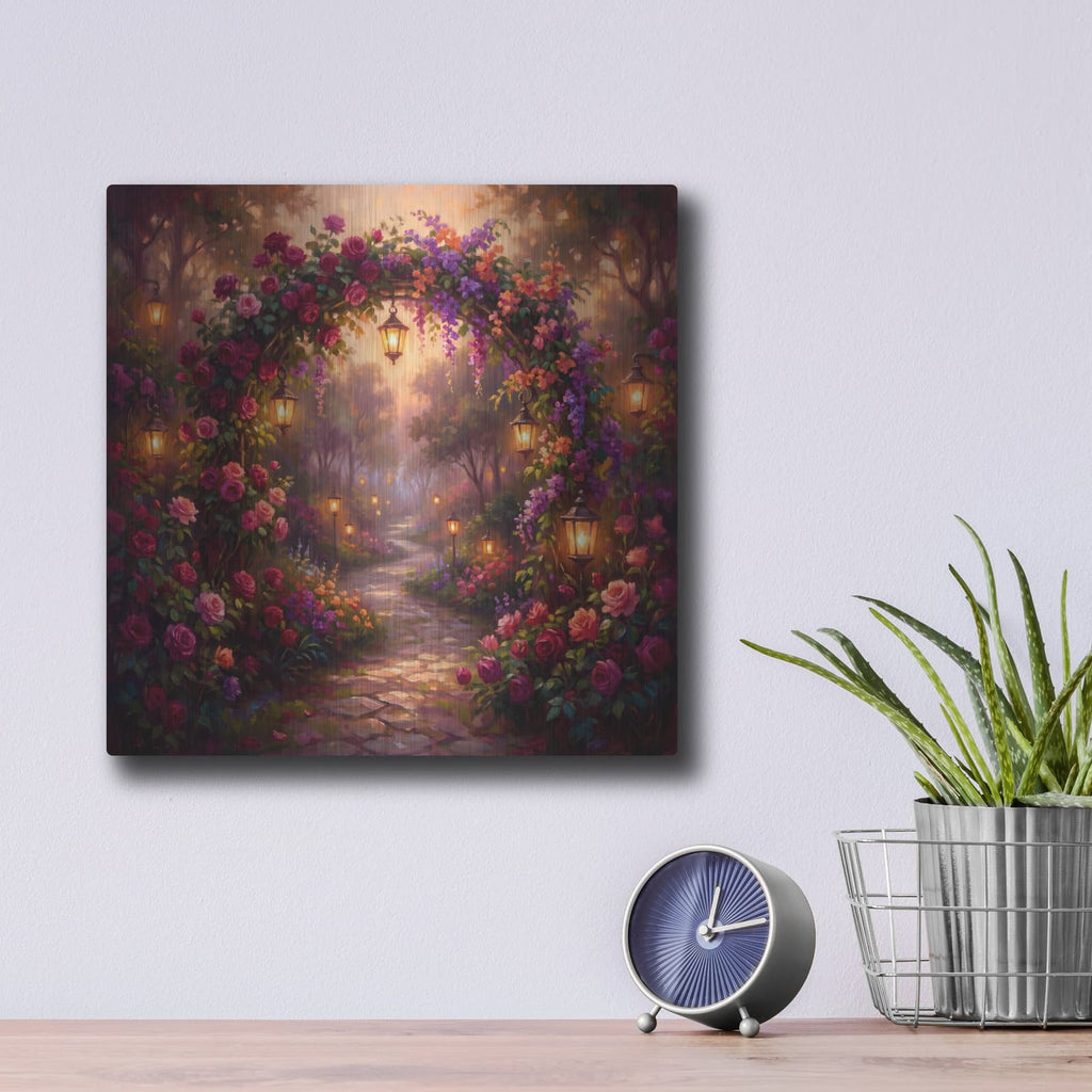 'The Enchanted Rose Arch' by Veve – Metal Wall Art, 12x12 room view