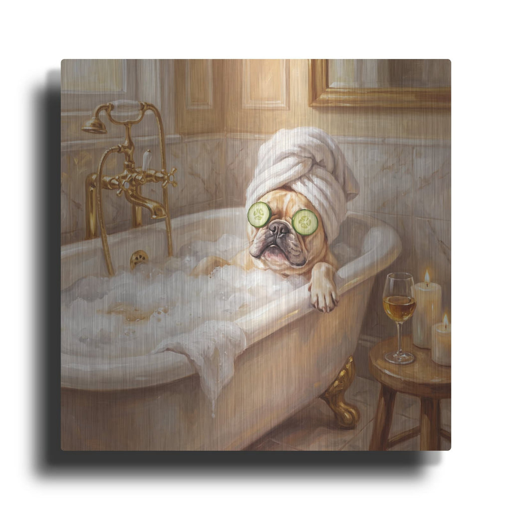 'The Frenchie Spa Day' by Veve – Metal Wall Art