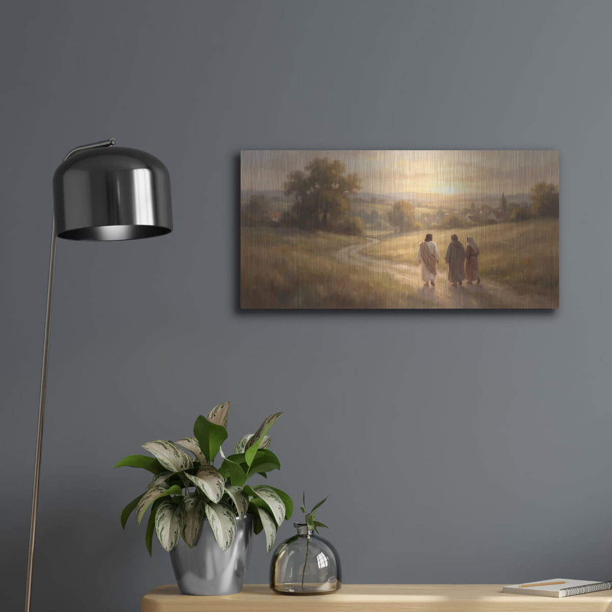 'The Road to Emmaus' by Veve – Metal Wall Art, 24x12 room view