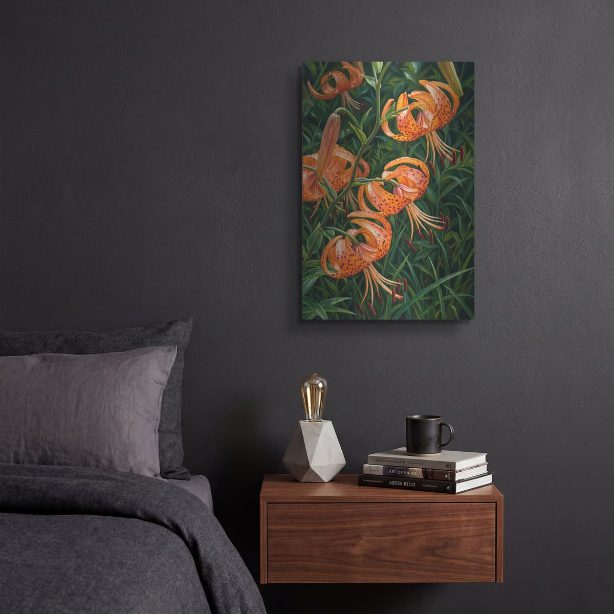 'Tiger Lily Dance' by Veve – Metal Wall Art, 12x16 room view