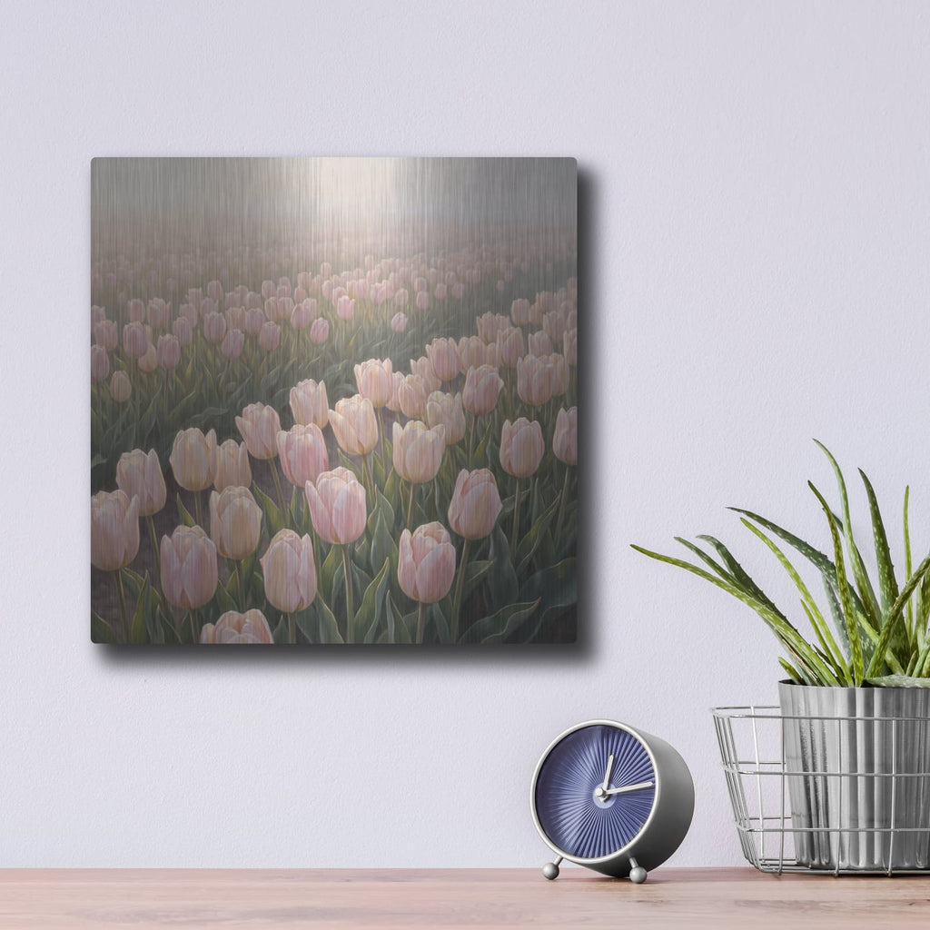 'Tulip Whisper Field' by Veve – Metal Wall Art, 12x12 room view