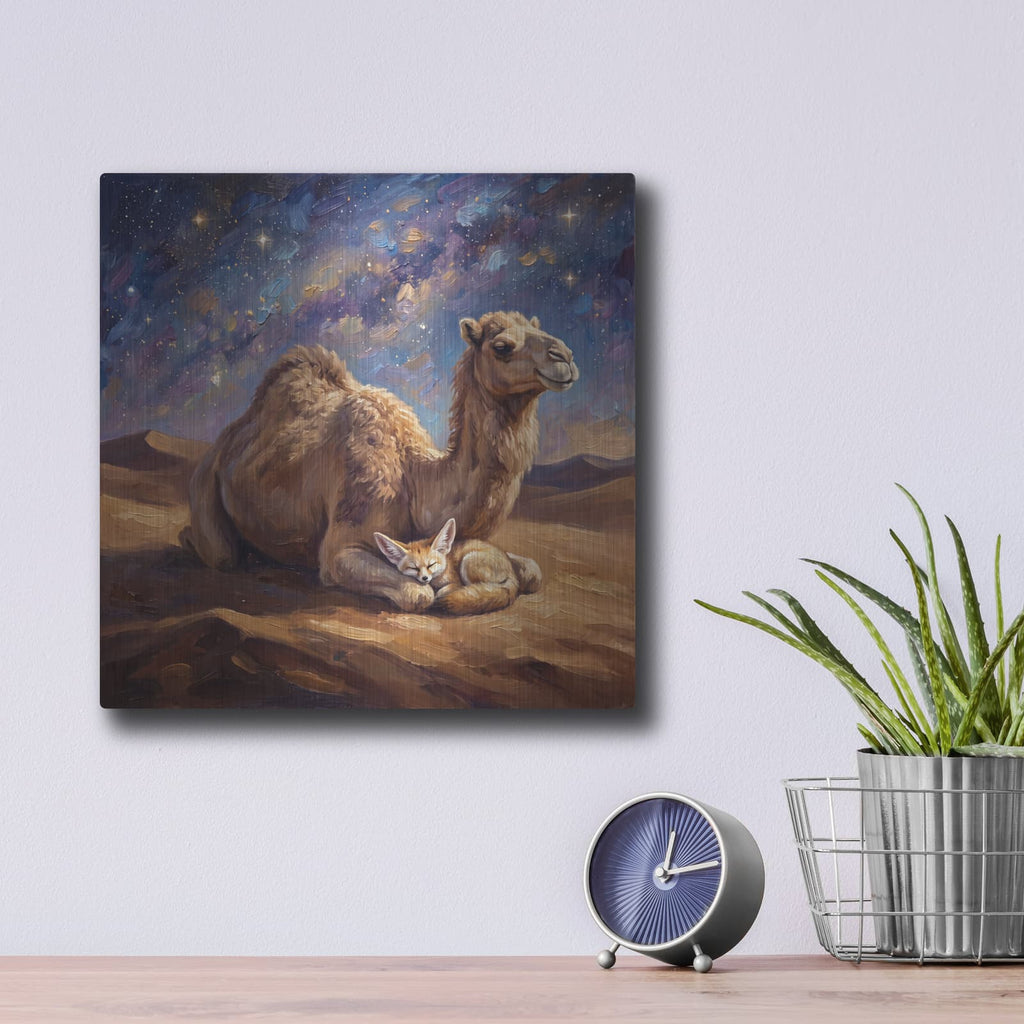 'Unexpected Friendship Desert Guardians Under the Stars' by Veve – Metal Wall Art, 12x12 room view
