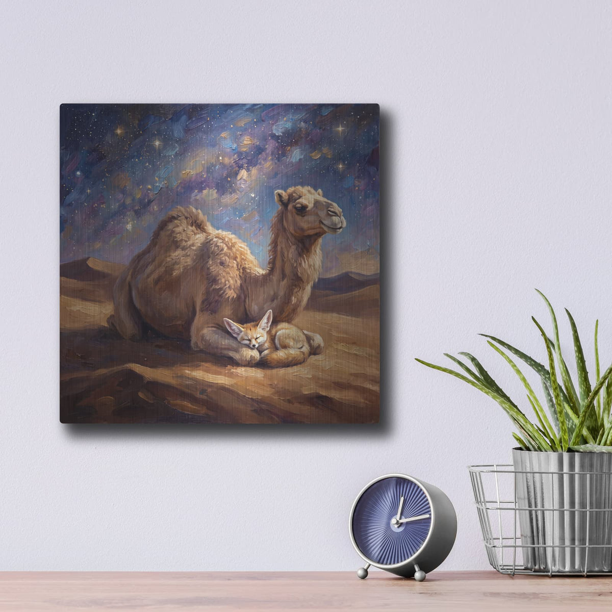 'Unexpected Friendship Desert Guardians Under the Stars' by Veve – Metal Wall Art, 12x12 room view