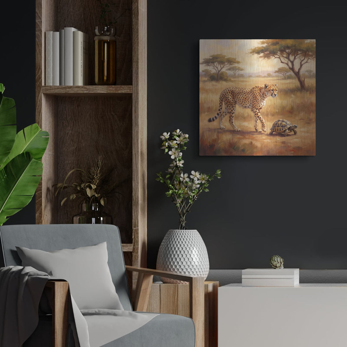 'Unexpected Friendship Fast and Slow' by Veve – Metal Wall Art, 24x24 room view