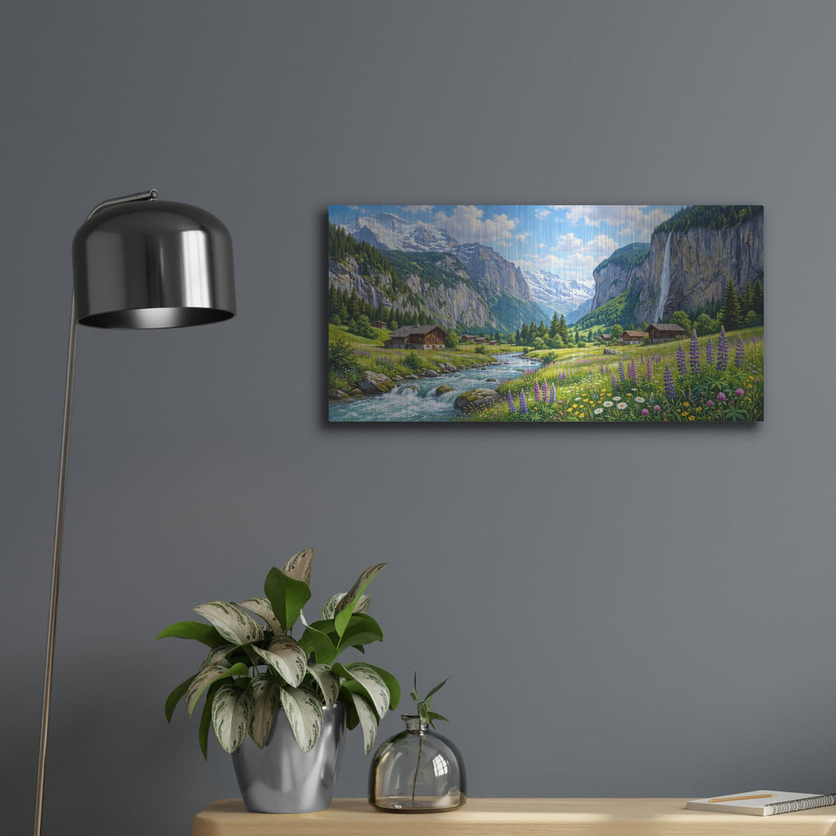 'Valley of Waterfalls' by Veve – Metal Wall Art, 24x12 room view