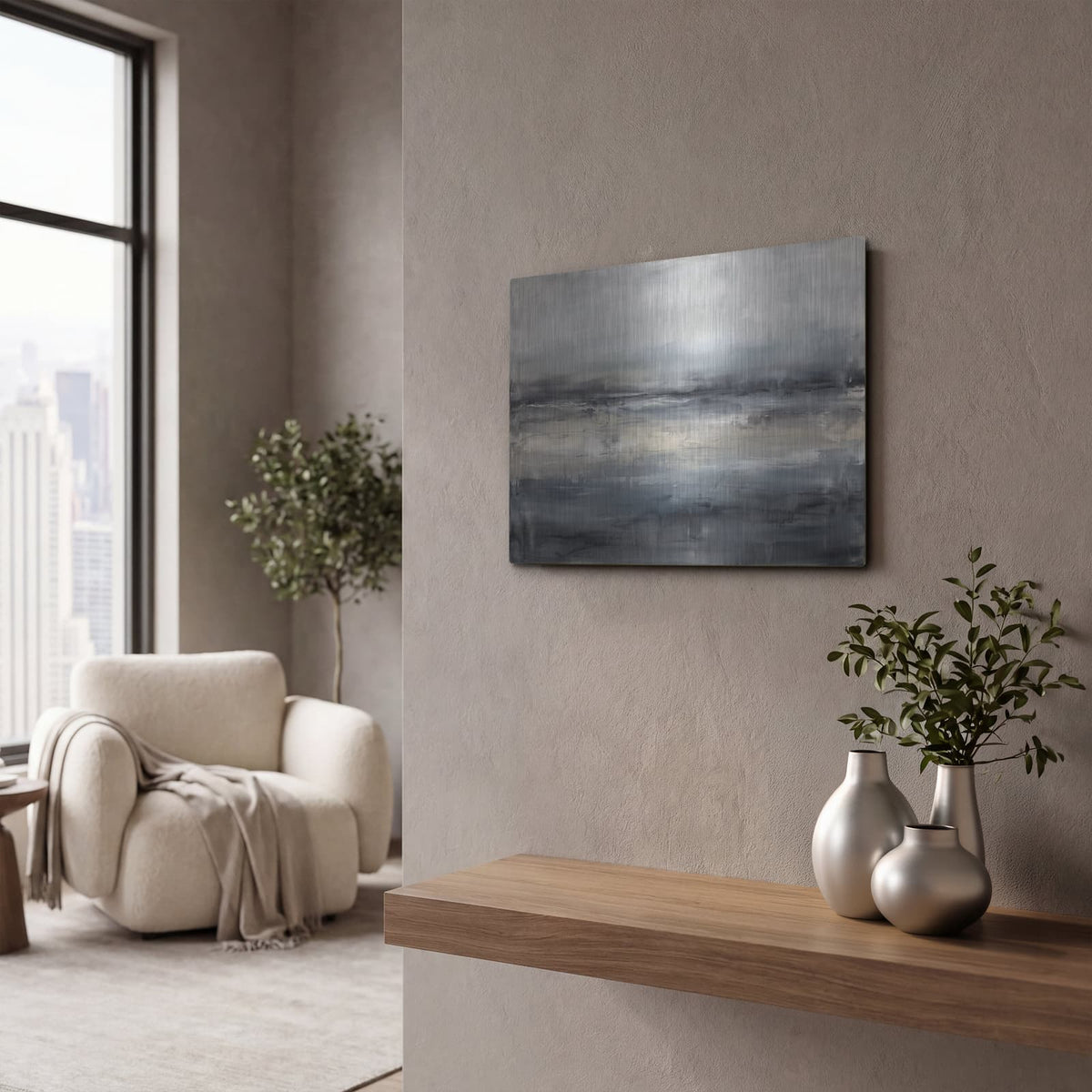 'Veiled Horizon' by Veve – Metal Wall Art, 16x12 room view