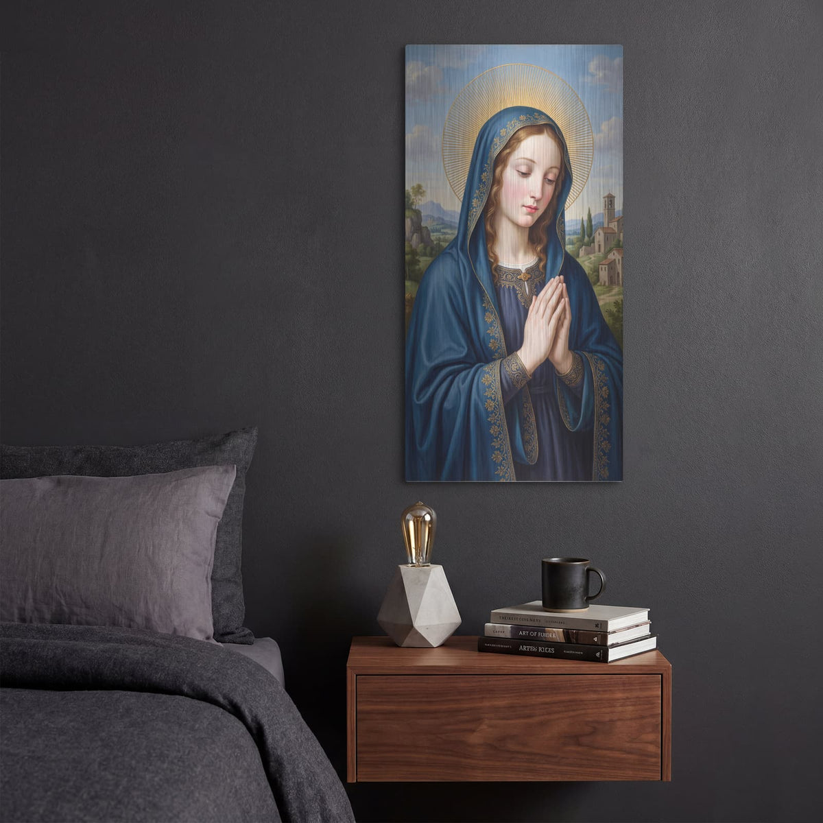 'Virgin Mary' by Veve – Metal Wall Art, 12x24 room view
