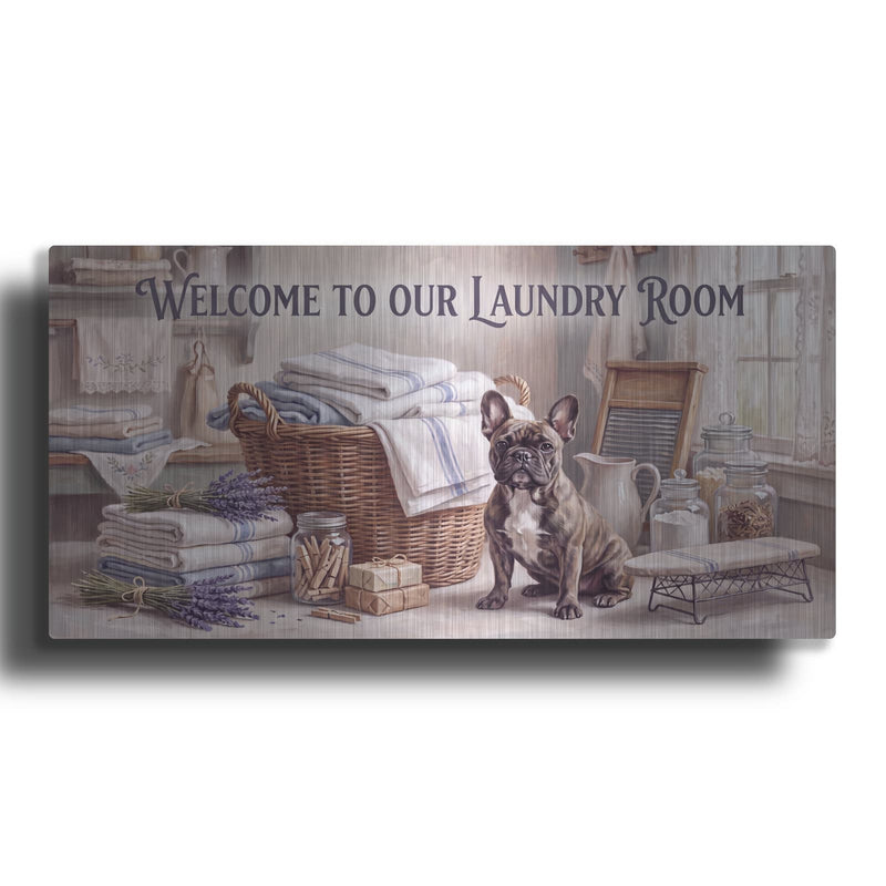 'Welcome to Our Laundry Room' by Veve – Metal Wall Art