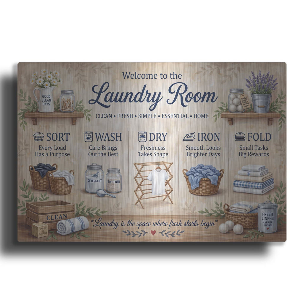 'Welcome to the Laundry Room' by Veve – Metal Wall Art