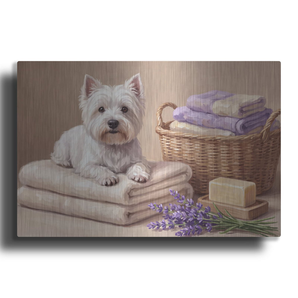 'White Terrier Laundry Room Helper' by Veve – Metal Wall Art