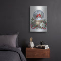 'Winter Cardinals Snow Globe' by Veve – Metal Wall Art, 12x16 room view