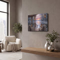 'Winter Frost Lake Sunset Snowy Porch with Lanterns' by Veve – Metal Wall Art, 16x12 room view