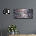 'Winter Lake House at Sunrise' by Veve – Metal Wall Art, 24x12 room view