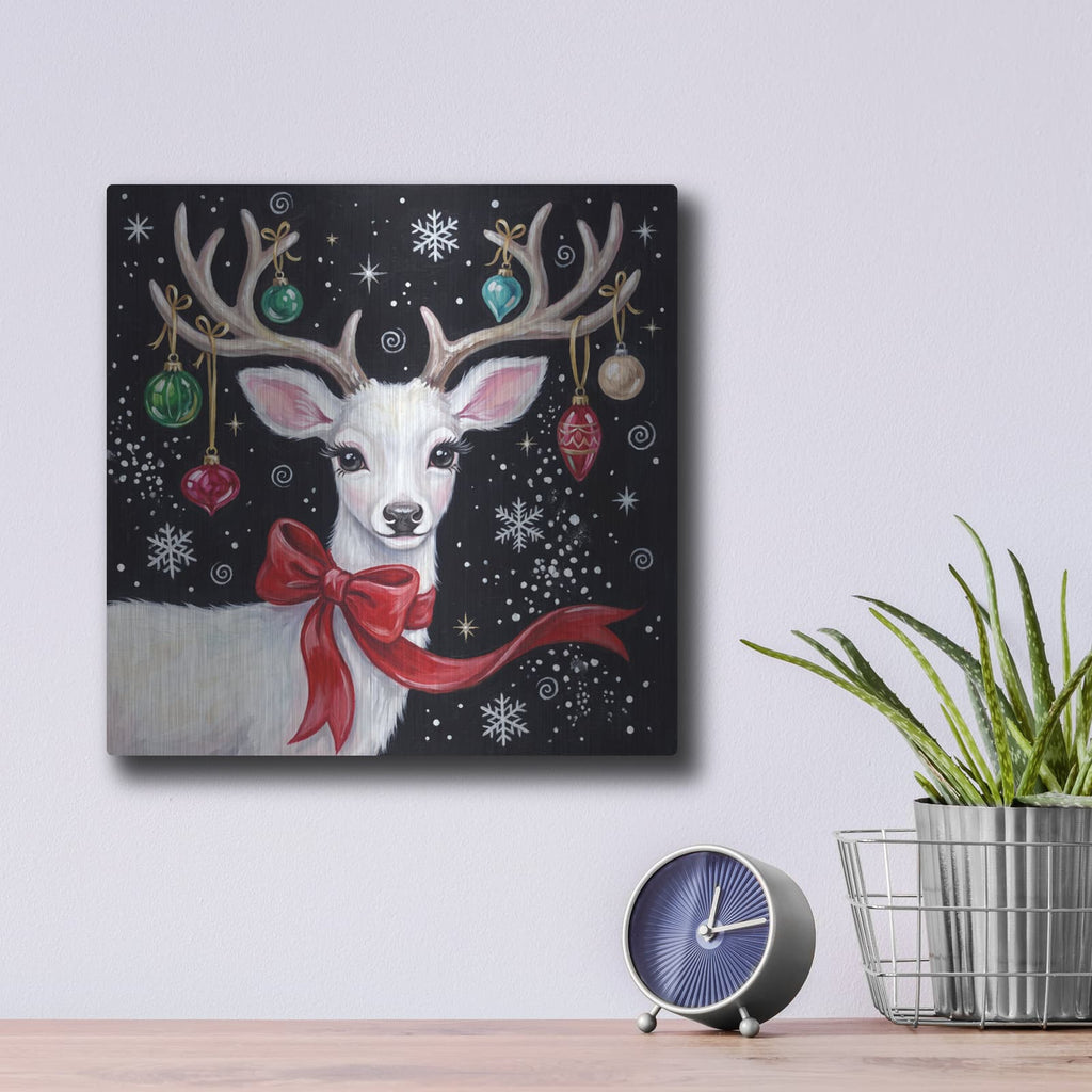 'Winter Wonder – The White Christmas Reindeer' by Veve – Metal Wall Art, 12x12 room view