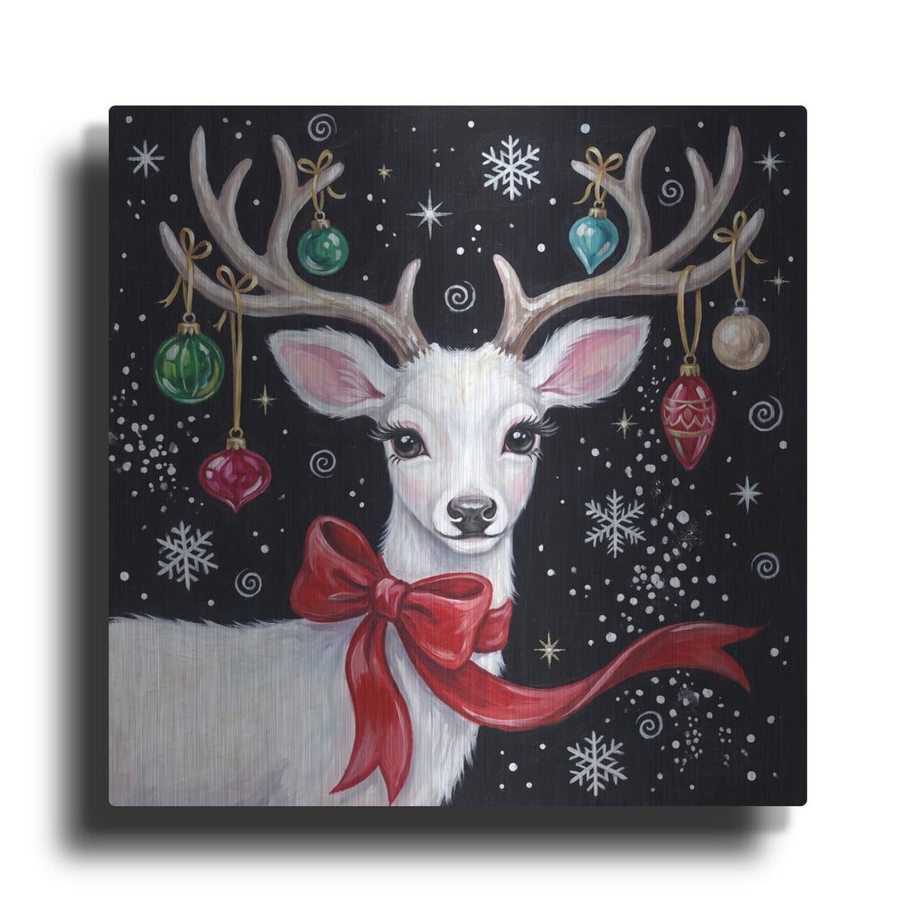 'Winter Wonder – The White Christmas Reindeer' by Veve – Metal Wall Art