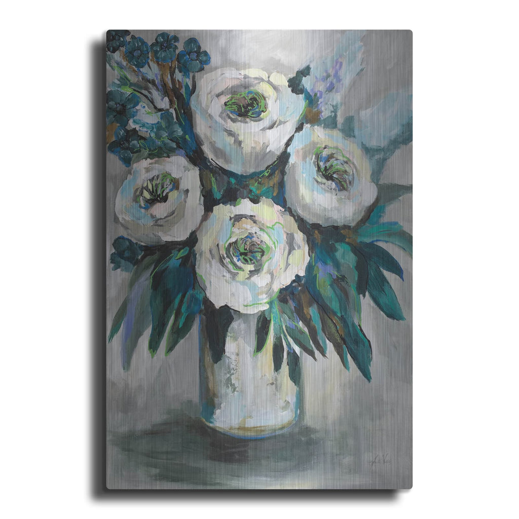'White Roses Bouquet' by Jeanette Vertentes – Metal Wall Art