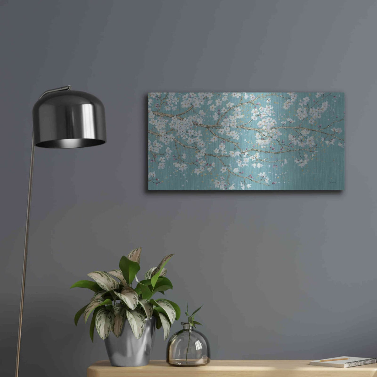 'April Breeze I TEAL' by James Wiens – Metal Wall Art, 24x12 room view