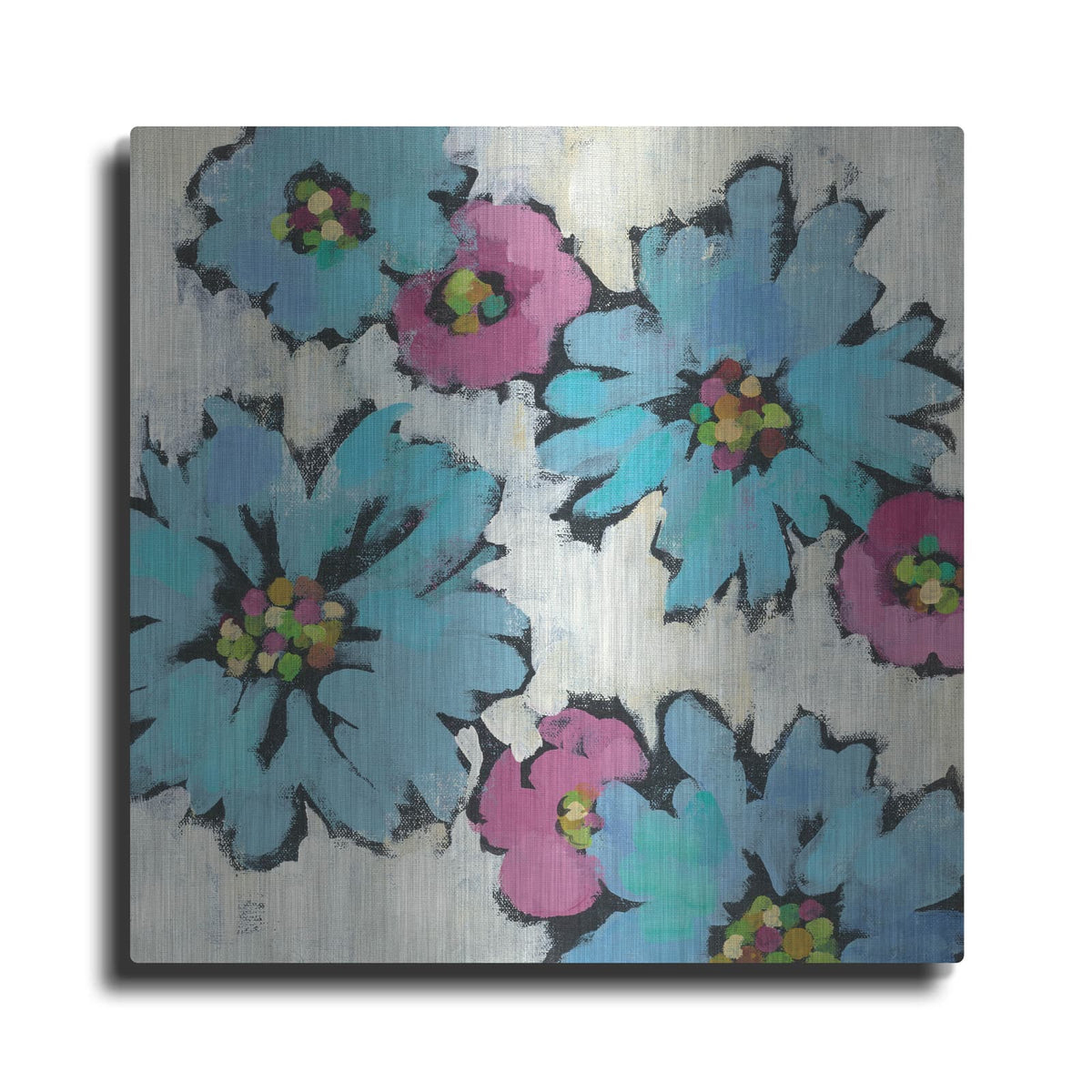 'Graphic Pink and Blue Floral III' by Silvia Vassileva – Metal Wall Art