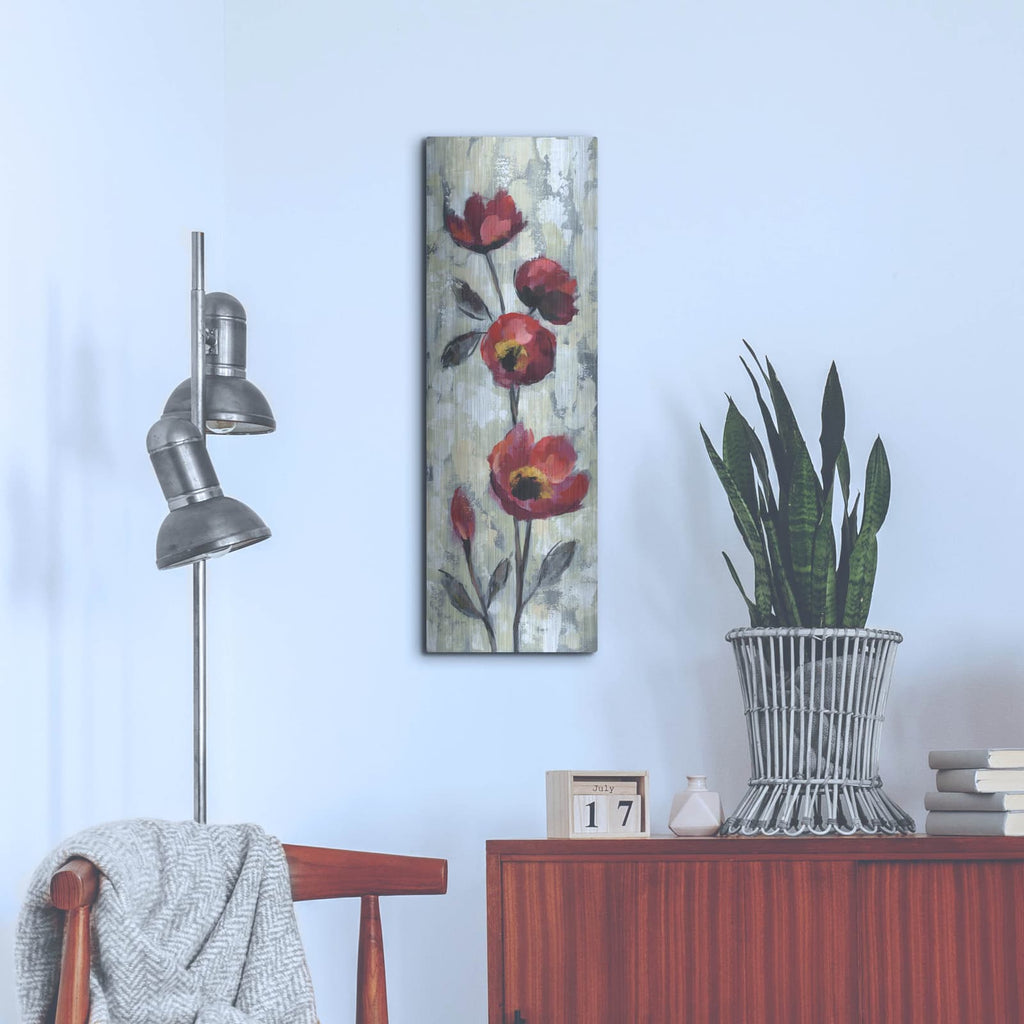 'Simple Red Floral I' by Silvia Vassileva – Metal Wall Art, 12x36 room view