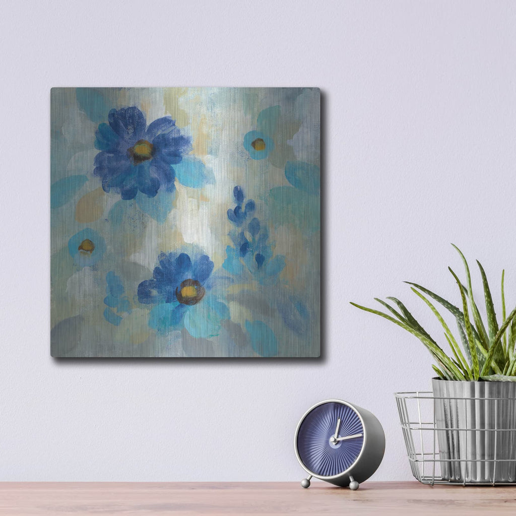'Blue Flowers Whisper II' by Silvia Vassileva – Metal Wall Art, 12x12 room view