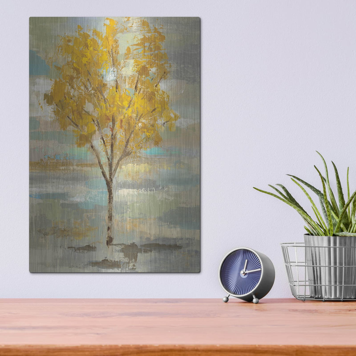 'Golden Tree and Fog I' by Silvia Vassileva – Metal Wall Art, 12x16 room view