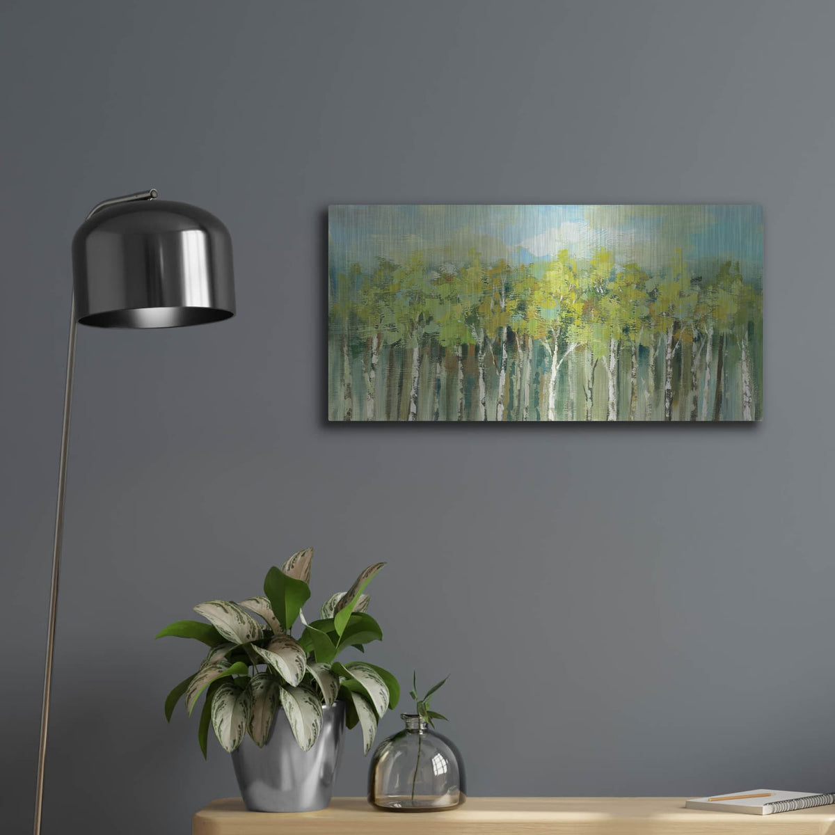 'April Tree Tops' by Silvia Vassileva – Metal Wall Art, 24x12 room view