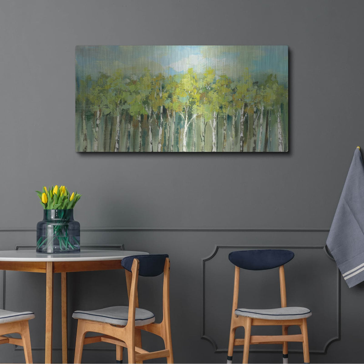 'April Tree Tops' by Silvia Vassileva – Metal Wall Art, 48x24 room view