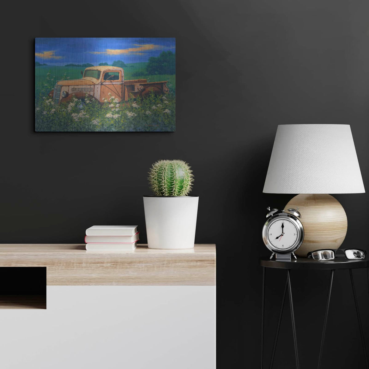 'Truck In the Meadow Adobe' by Richard Courtney – Metal Wall Art, 24x16 room view