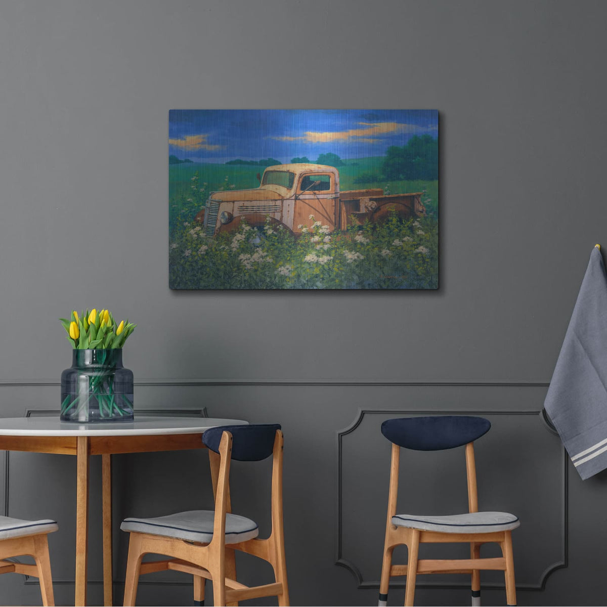 'Truck In the Meadow Adobe' by Richard Courtney – Metal Wall Art, 36x24 room view