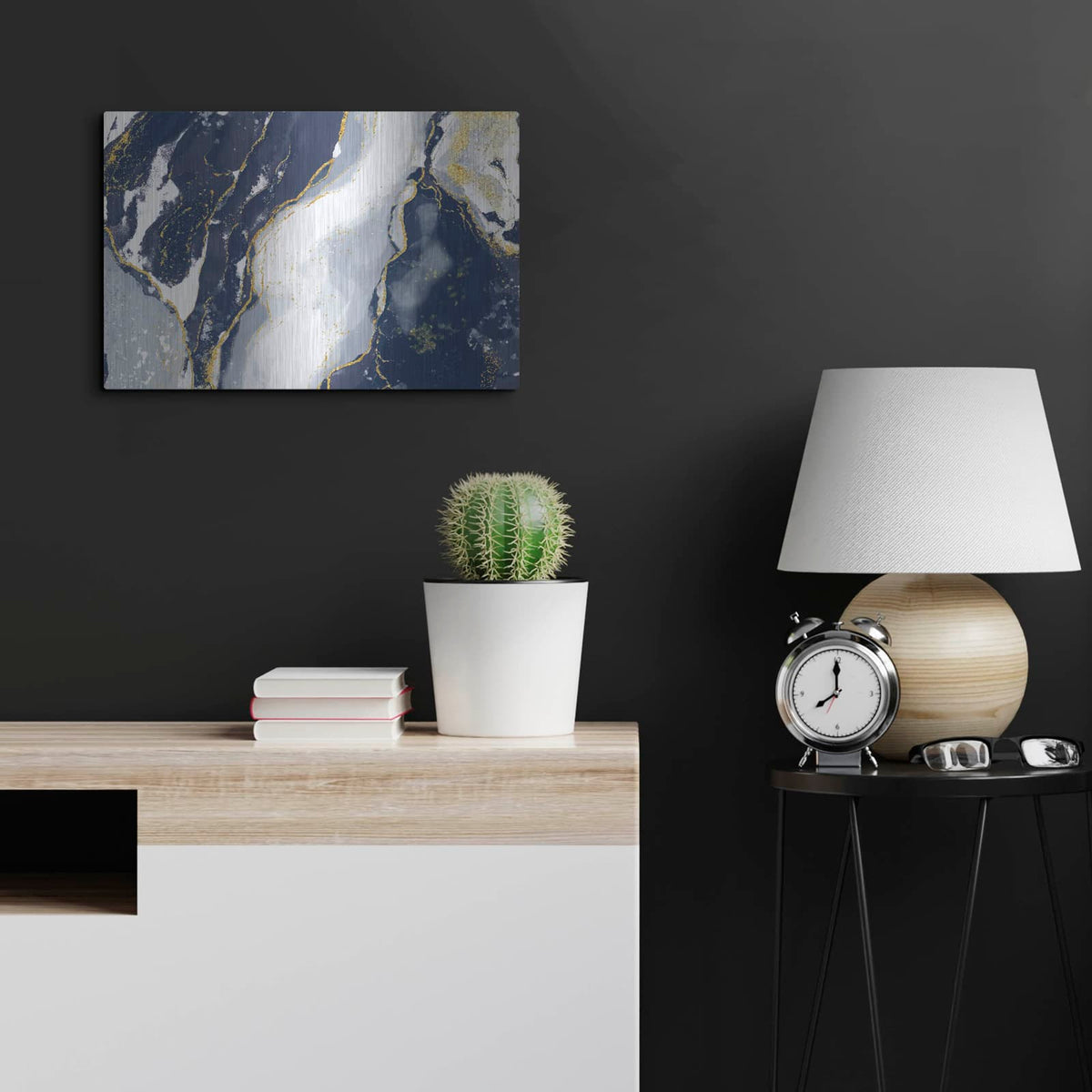 'Indigo Reverie' by Delores Naskrent – Metal Wall Art, 24x16 room view